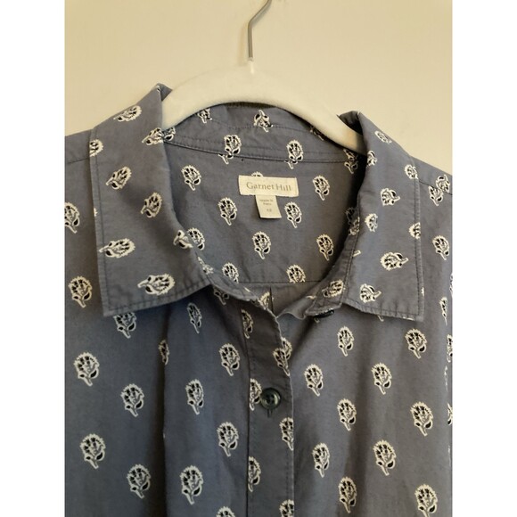 Garnet Hill 100% Organic Cotton Button Up Shirt 12 Women’s Blue Floral - Picture 3 of 9